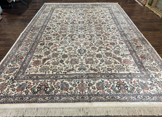 Karastan Rug #738 Tabriz Design 8.8 x 12, Room Sized Wool Pile Karastan Carpet, Vintage Discontinued Karastan Area Rug, Ivory, Floral Rug - Nuvé