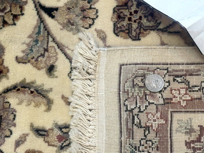 Sino Persian Rug 6x9, Floral Medallion, Ivory & Taupe, Wool with Silk Highlights, Fine 210 KPSI - Nuvé