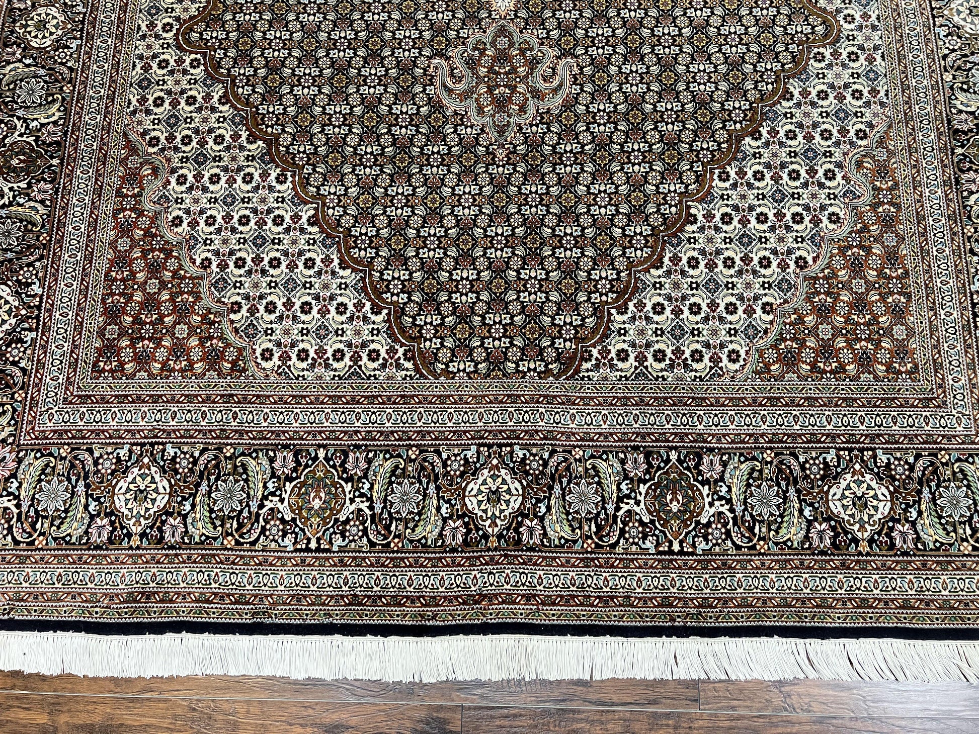 Wonderful Persian Tabriz Rug 7x10 ft, Very Fine 50 Raj 350 KPSI Oriental Carpet, Herati Mahi Pattern, Authentic Hand Knotted Handmade Wool Vintage - Nuvé