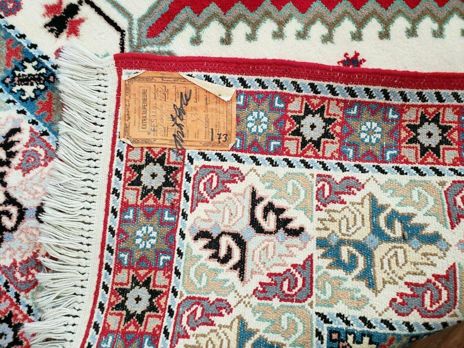 Vintage Moroccan Carpet 5x7 Area Rug, Berber Rug, Handmade Soft Wool Rug, Red Ivory and Blue, Geometric Medallion Rug, Bohemian Rug, Nice - Nuvé