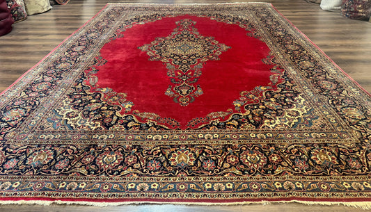 Persian Kashan Rug 9x12, Traditional, Semi Open Field, Red, Signed By Master Weaver, Antique Rug - Nuvé