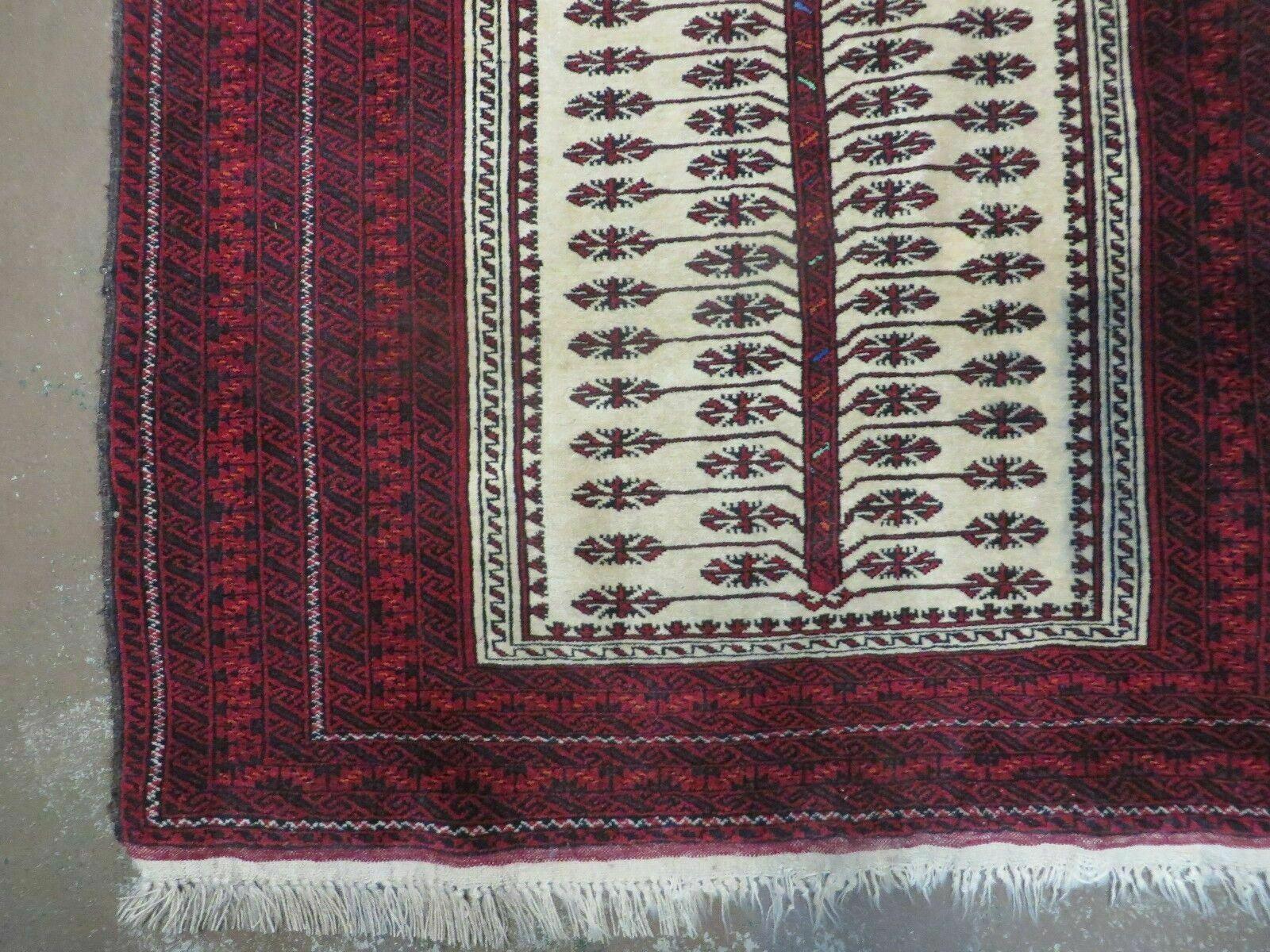 3' X 5' Antique Handmade Turkoman Balouchi Prayer Wool Rug Khamesh - Nuvé