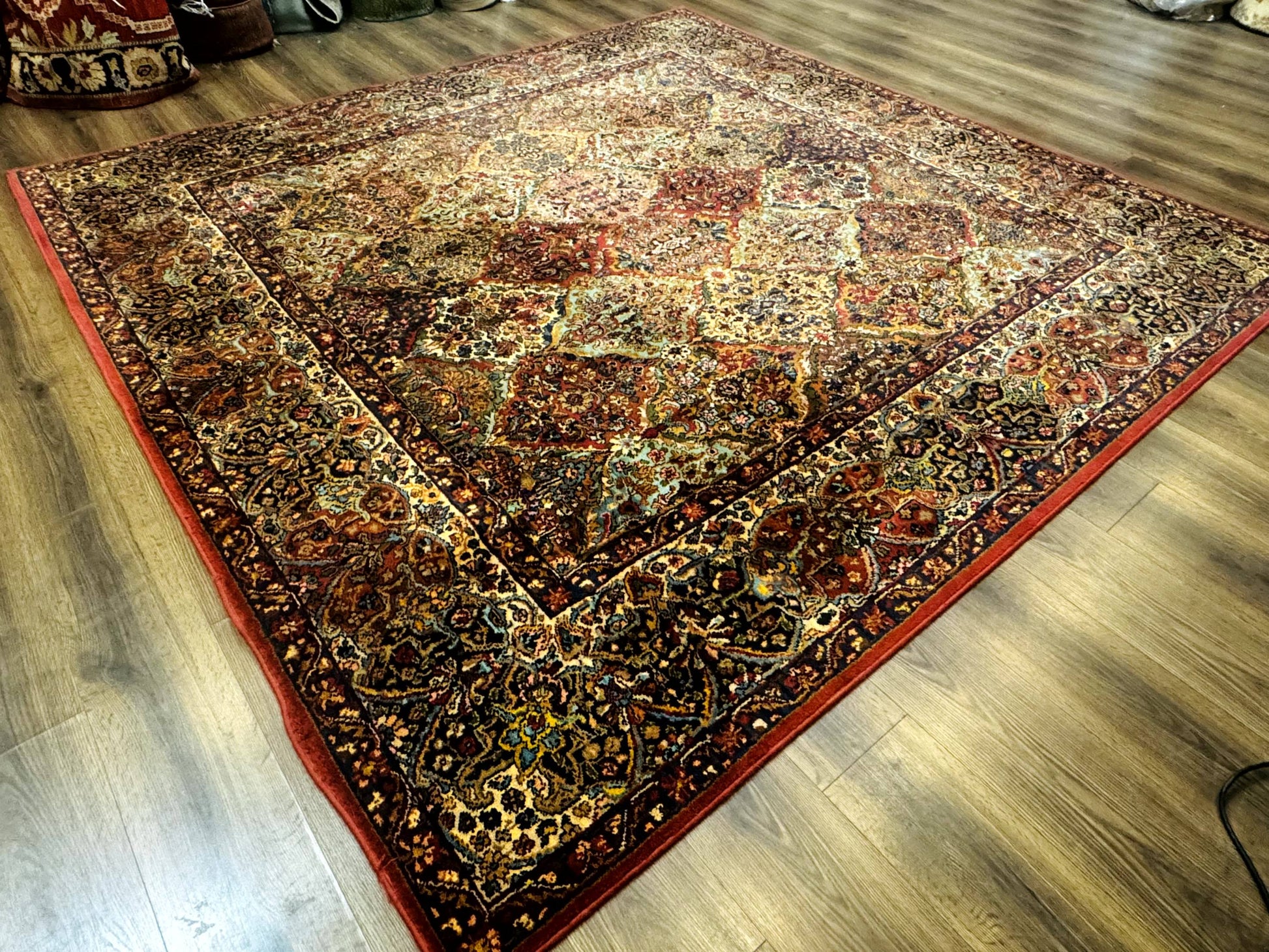 Square Karastan Multicolor Panel Kirman Rug #717, Rare Size 8.8 x 8.8, Original 700 Series, Wool - Nuvé