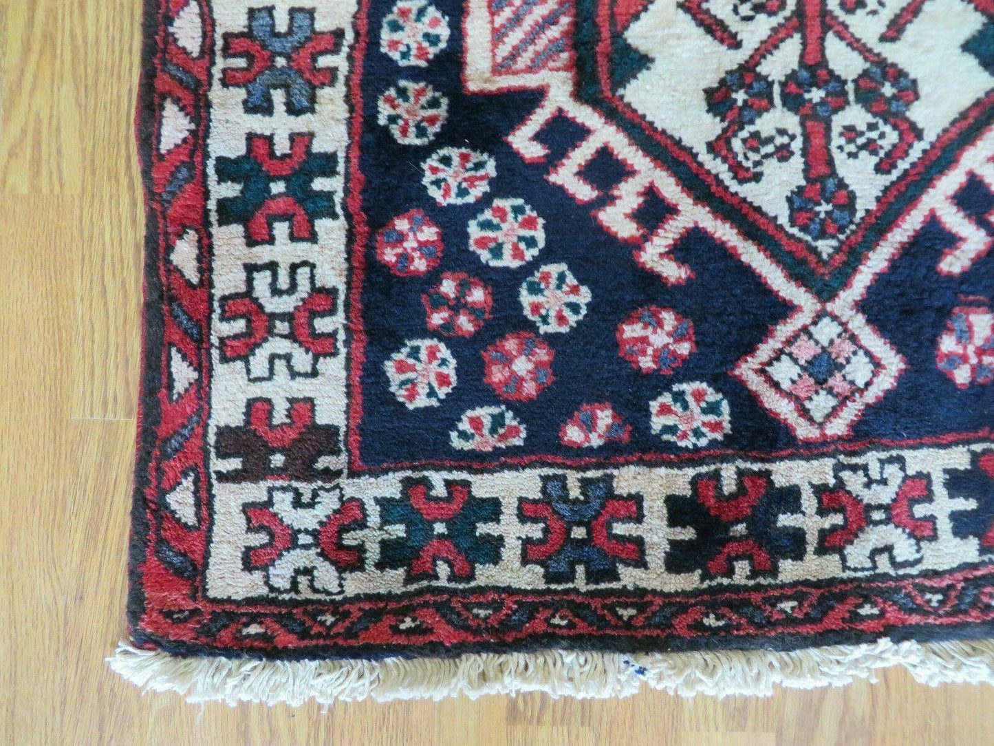 Persian Runner Rug 3.5 x 10.7, Karajeh Heriz Rug, Navy Blue, Geometric Medallions - Nuvé