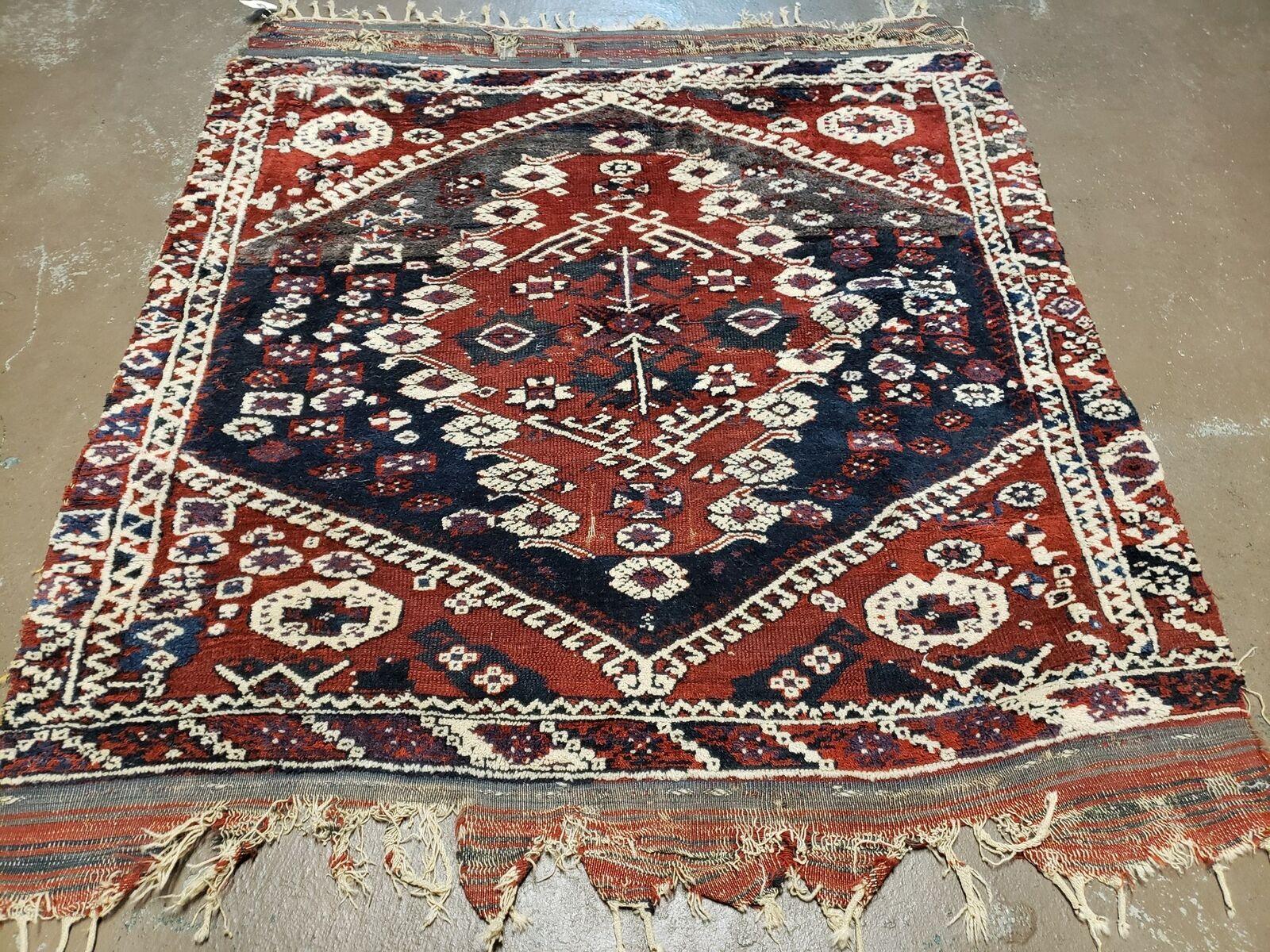 4' X 4' 4" Antique Handmade Turkish Oriental Bergema Wool Veg Dyes Tribal Collectible Rug - Nuvé