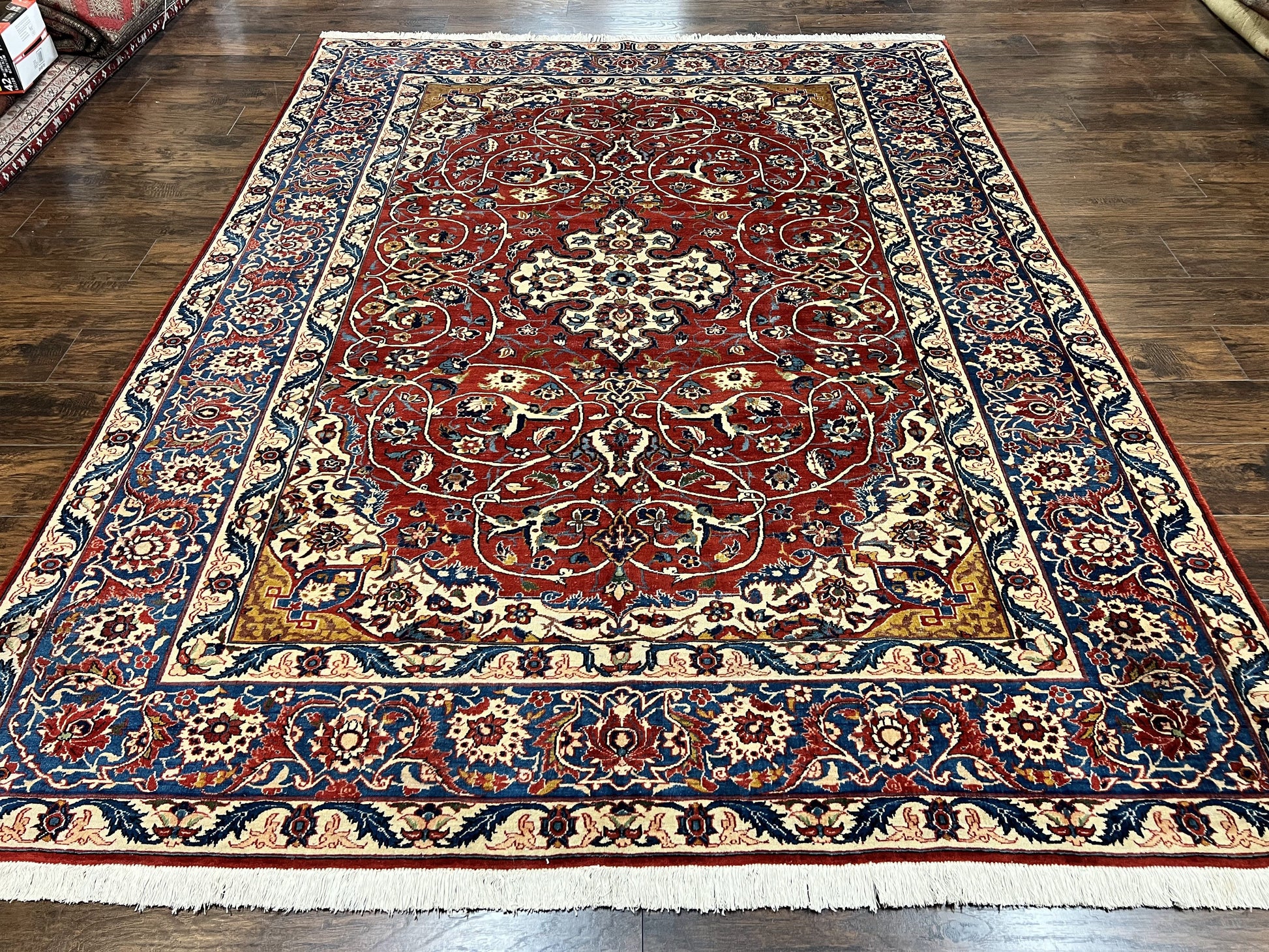 Red Persian Isfahan Rug 7x10 - Antique, Floral Medallion - Nuvé