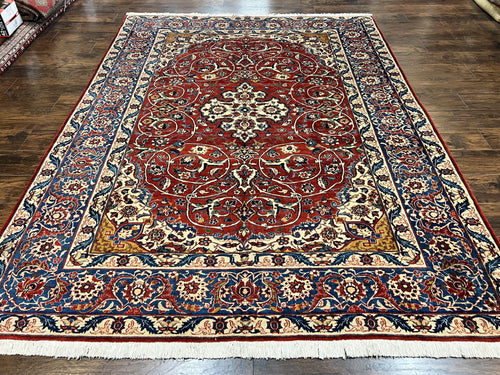 Red Persian Isfahan Rug 7x10 - Antique, Floral Medallion - Nuvé