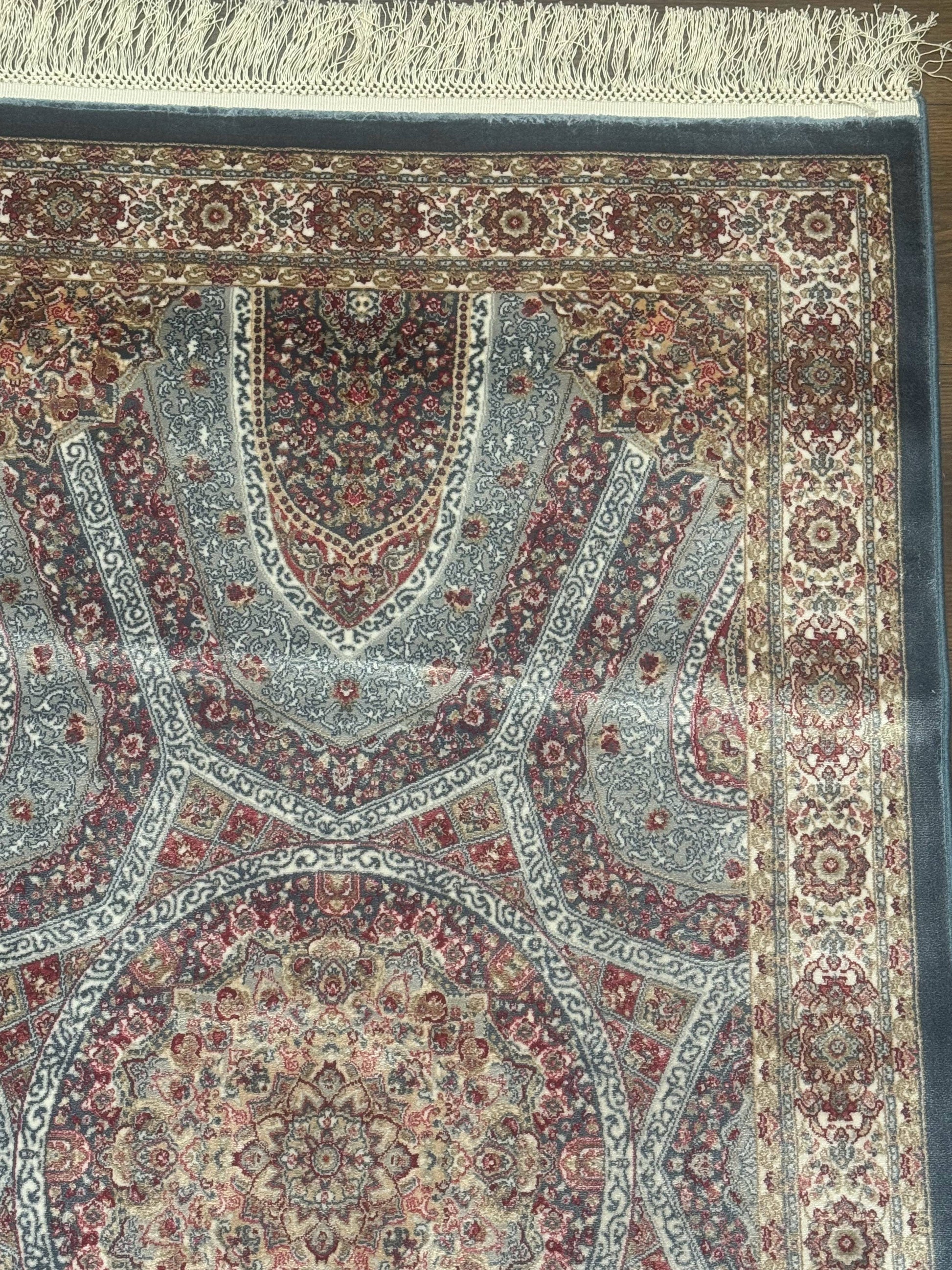 Turkish Silk Runner Rug 2.6 x 10, Light Blue Carpet, Bamboo Silk, New - Nuvé