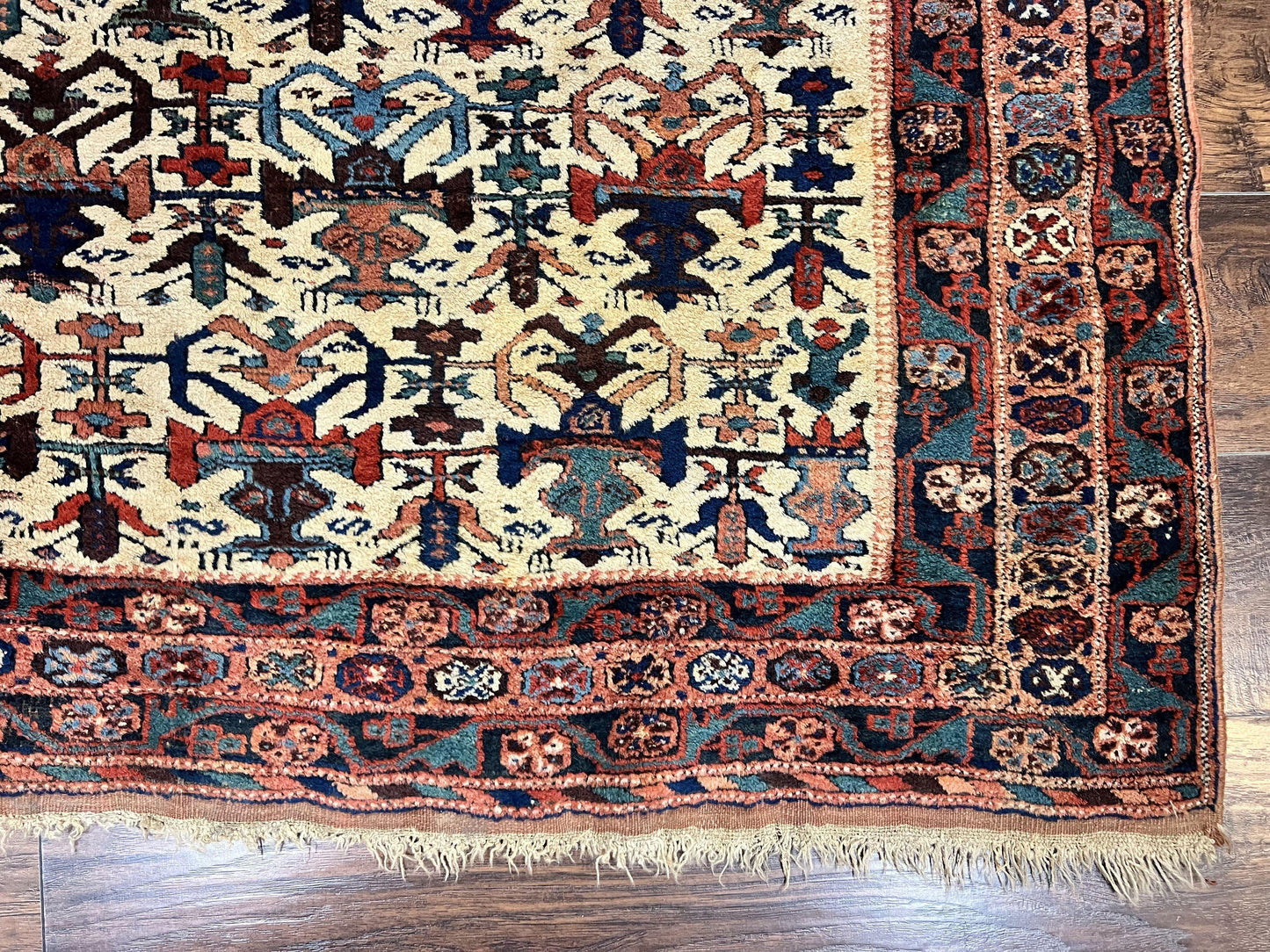 Persian Afshar Rug 5x6, Allover Repeated Motif, Wool Tribal Carpet, Handmade Semi Antique Rug - Nuvé