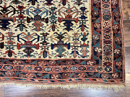 Persian Afshar Rug 5x6, Allover Repeated Motif, Wool Tribal Carpet, Handmade Semi Antique Rug - Nuvé