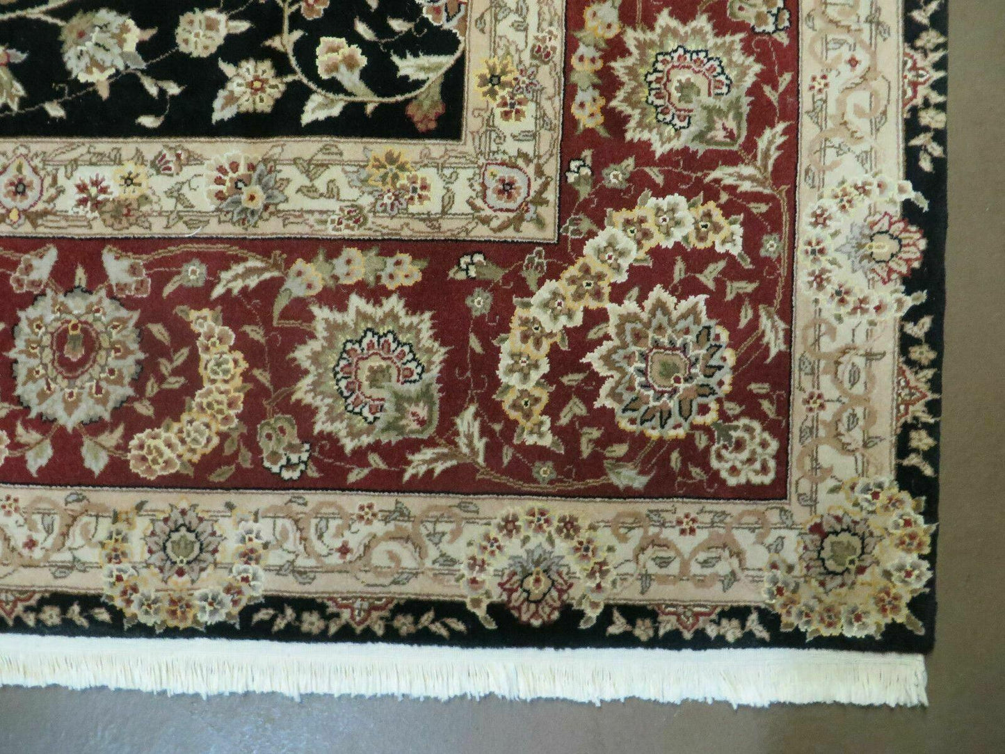9' X 12' Vintage Handmade Fine Chinese Oriental Floral Wool Rug Silk Black - Nuvé