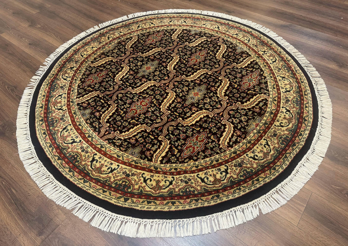 Round Indo Persian Rug 6x6, Indian Bidjar Rug, Navy Blue and Beige - Nuvé