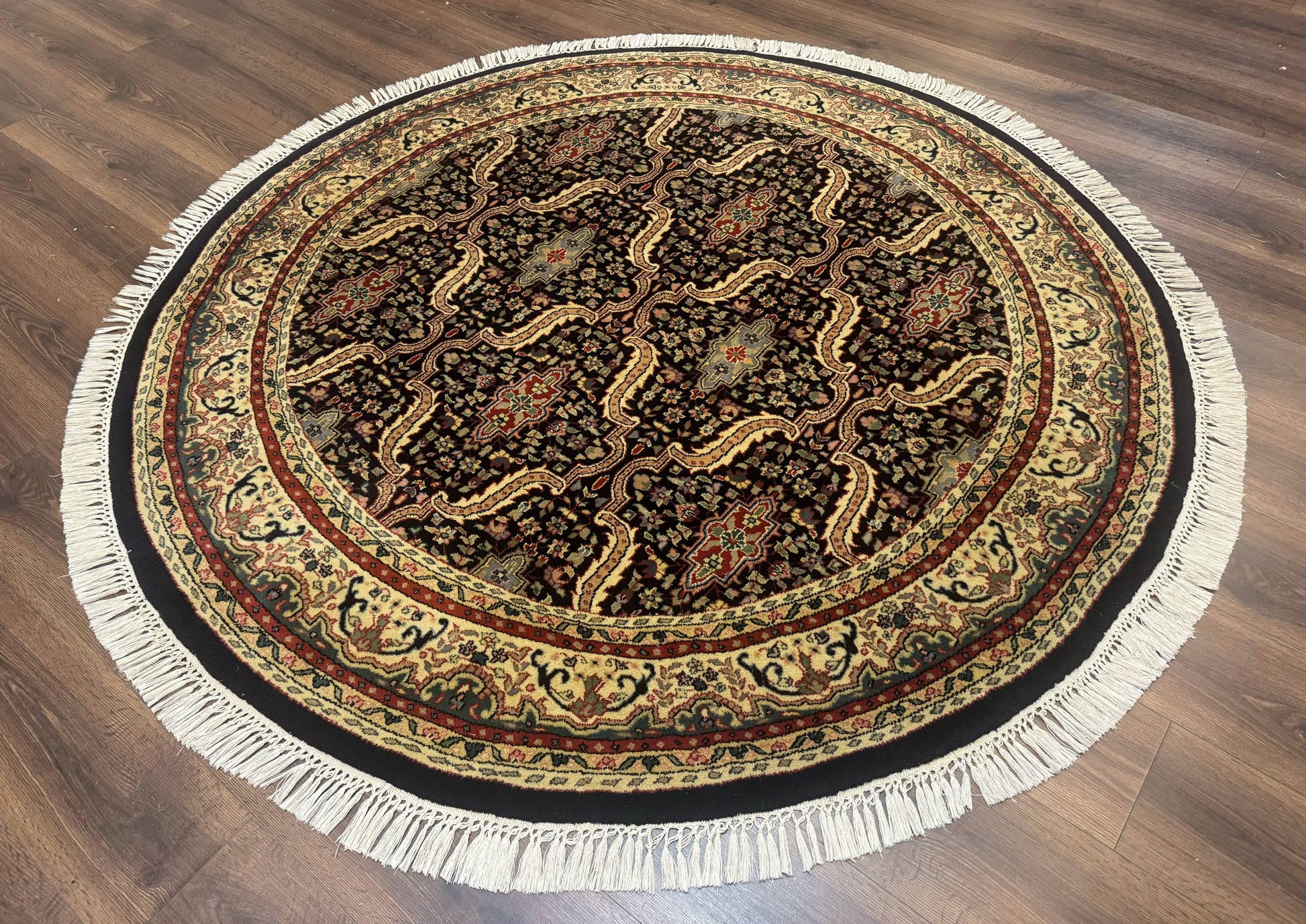 Round Indo Persian Rug 6x6, Indian Bidjar Rug, Navy Blue and Beige - Nuvé