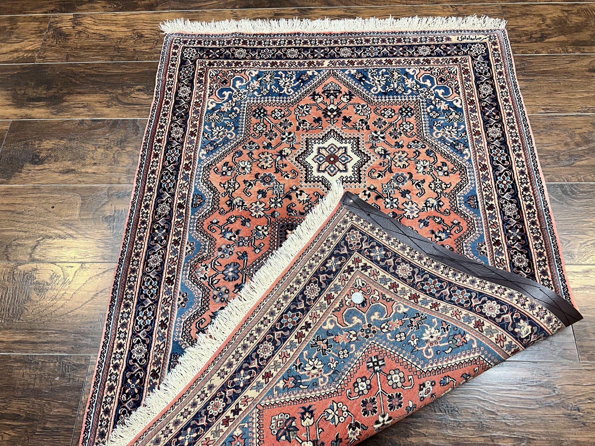 Persian Shiraz Rug 3x5, Geometric Tribal Rug, Wool Hand Knotted Vintage Carpet, Light Red & Blue, Signed by Masterweaver - Nuvé