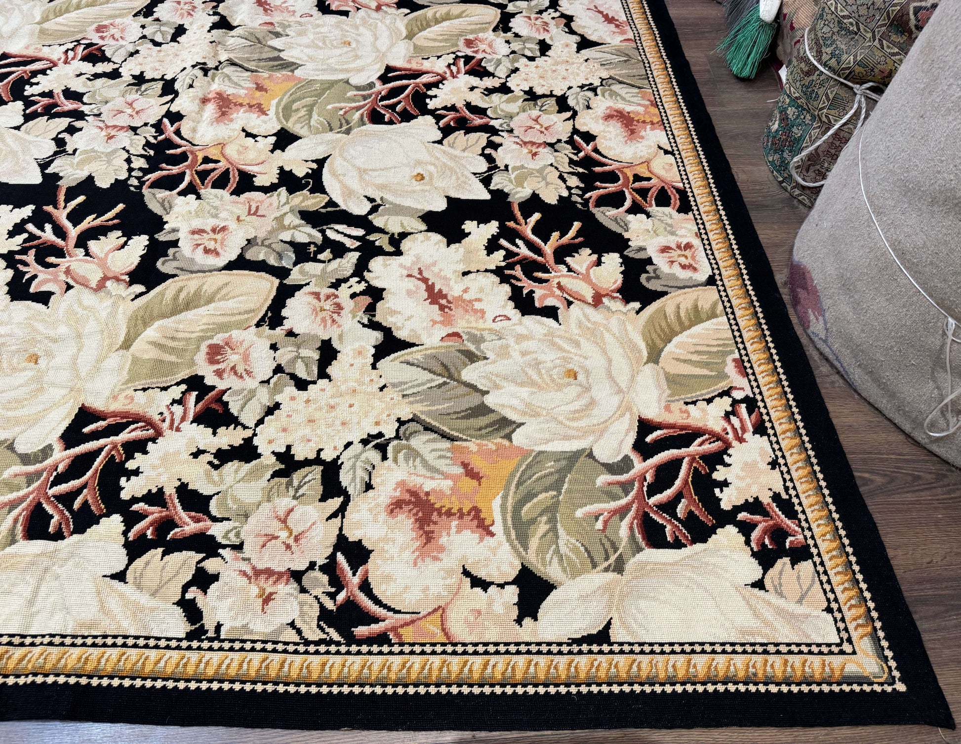 Palace Size Needlepoint Rug 13x17, Extra Large Wool Floral Handmade Carpet, European Design, Botanical - Nuvé
