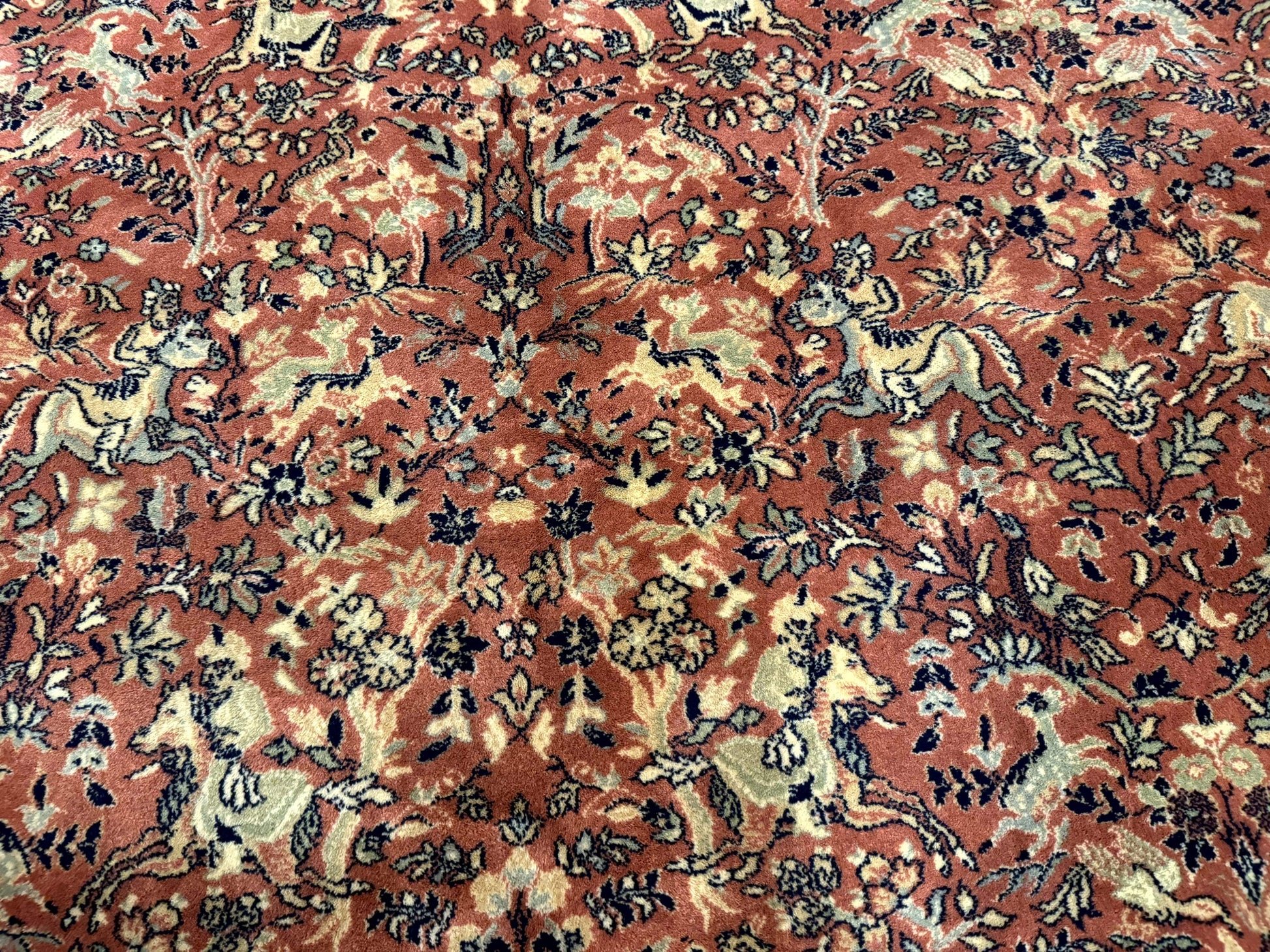 Persian Area Rug 8 x 11.6, Wool, Royal Hunting Scene, Vintage Couristan Rug, Red, Allover Pattern, Belgium Power Loomed - Nuvé