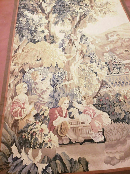 4' X 6' Tapestry French Design Handmade Aubusson Weave Nature One Of A Kind