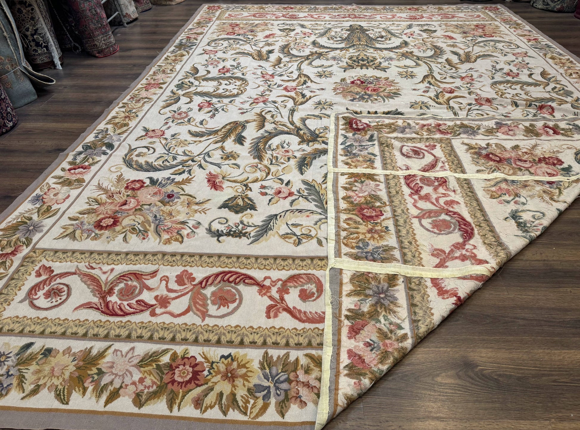Aubusson Needlepoint Rug 10x14, Elegant European French Carpet, Vintage Carpet - Nuvé