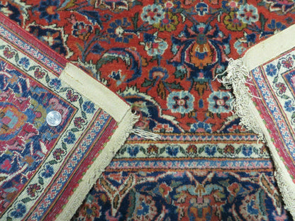 Persian Kashan Rug 4x7, Red and Navy Blue Semi Antique Vintage Wool Oriental Carpet, Hand Knotted Rug, Floral Medallion, High Quality Fine Carpet - Nuvé