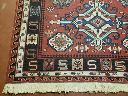 4' X 6' Vintage Russian Kilim Handmade Caucasian Soumak Flat Weave Wool Rug - Nuvé