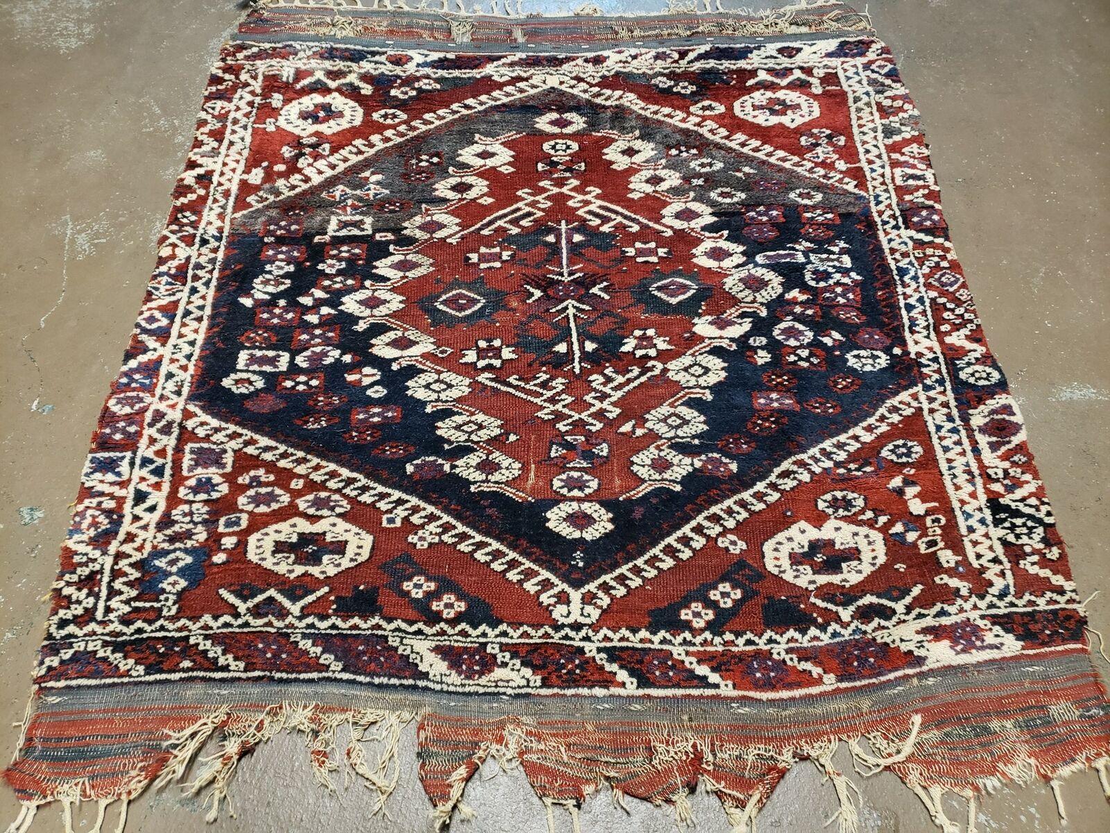 4' X 4' 4" Antique Handmade Turkish Oriental Bergema Wool Veg Dyes Tribal Collectible Rug - Nuvé