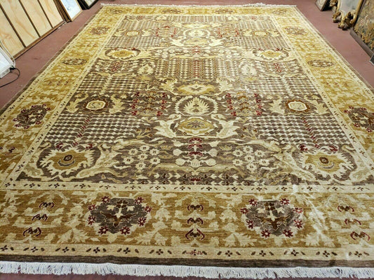 10' X 14' Handmade Pak Peshavar Chobi Agra Wool Carpet Coffee Brown Gold - Nuvé