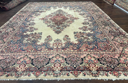 Persian Sarouk Rug 9x12, Ivory & Blue, Semi Open Field - Nuvé