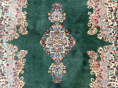 Persian Kerman Rug 4x6, Green Ivory Pink, Wool Vintage, Semi Open Field - Nuvé