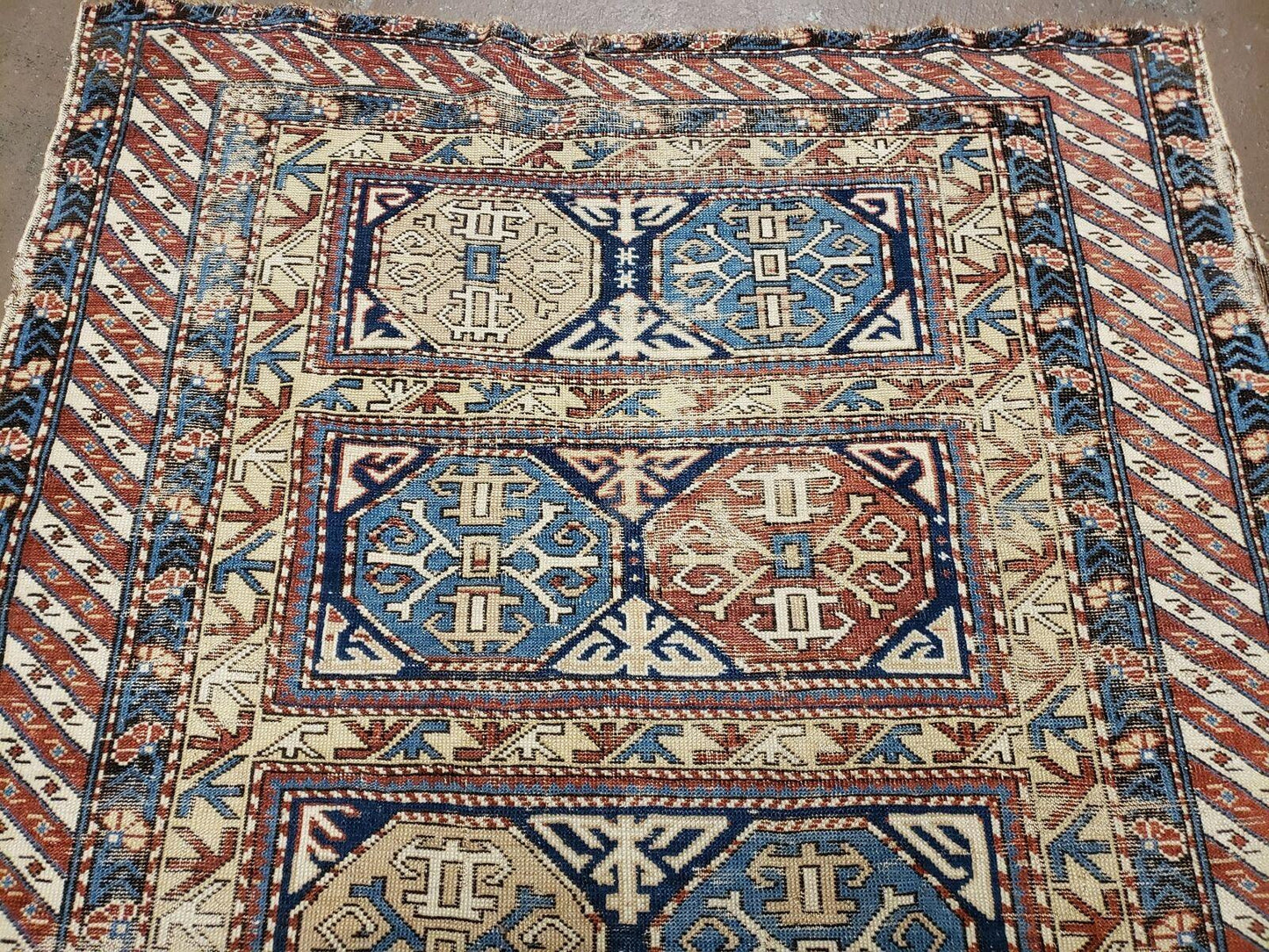 3' 4" X 4' 11" Antique Handmade Shirvan Kazak Caucasian Wool Rug Colorful - Nuvé
