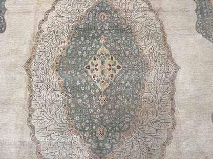 Palace Size Pak Persian Rug 12x18, Haji Jalili Design, Pakistani Carpet, Oat and Light Blue, Fine 260 KPSI - Nuvé