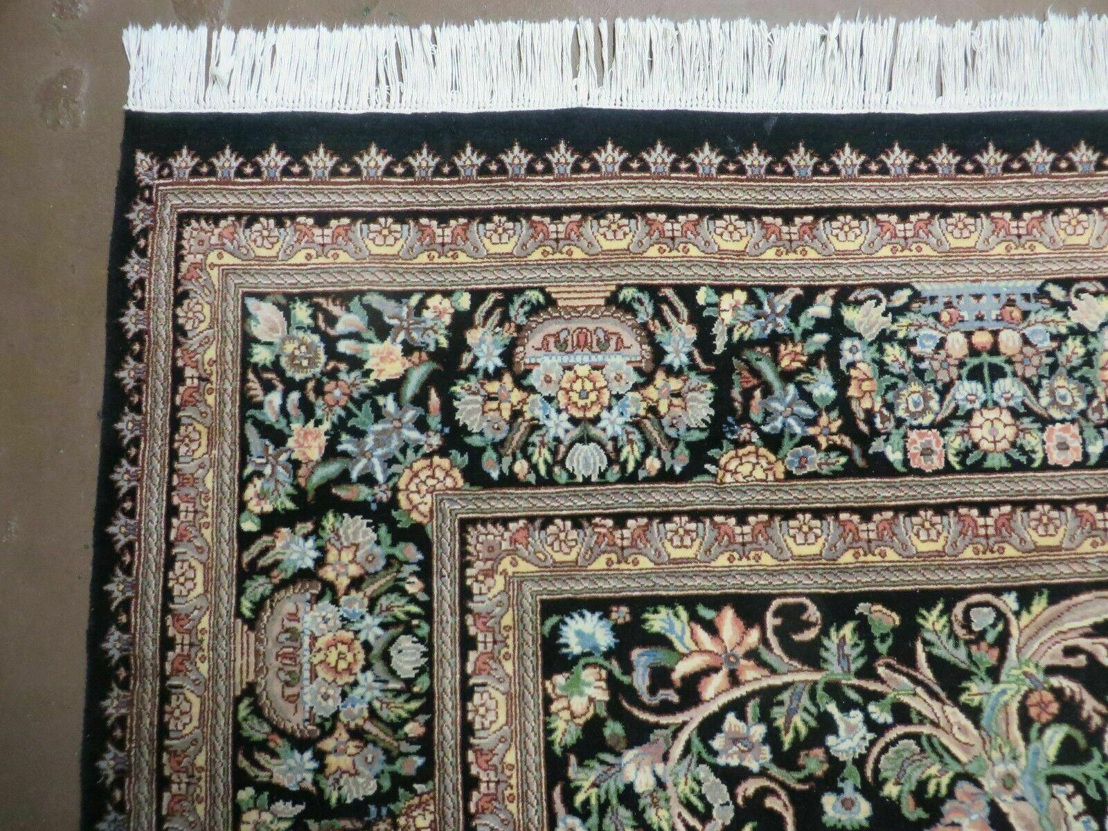 8' X 10' Vintage Handmade Pakistani Floral Wool Rug Black Nice - Nuvé