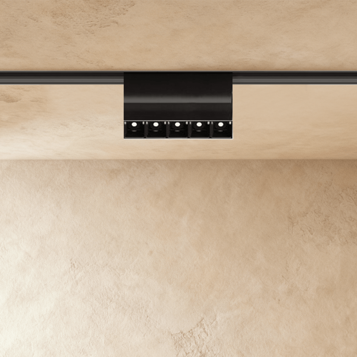 Dawn Track Light System by Residence Supply installed on ceiling with adjustable spotlight heads for modern lighting.
