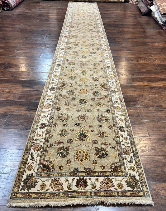 Peshawar Runner Rug 3 x 20, Wool Hand Knotted Vintage Pakistani Carpet, Olive Green & Ivory, Extra Long 20ft Hallway Runner, Floral - Nuvé