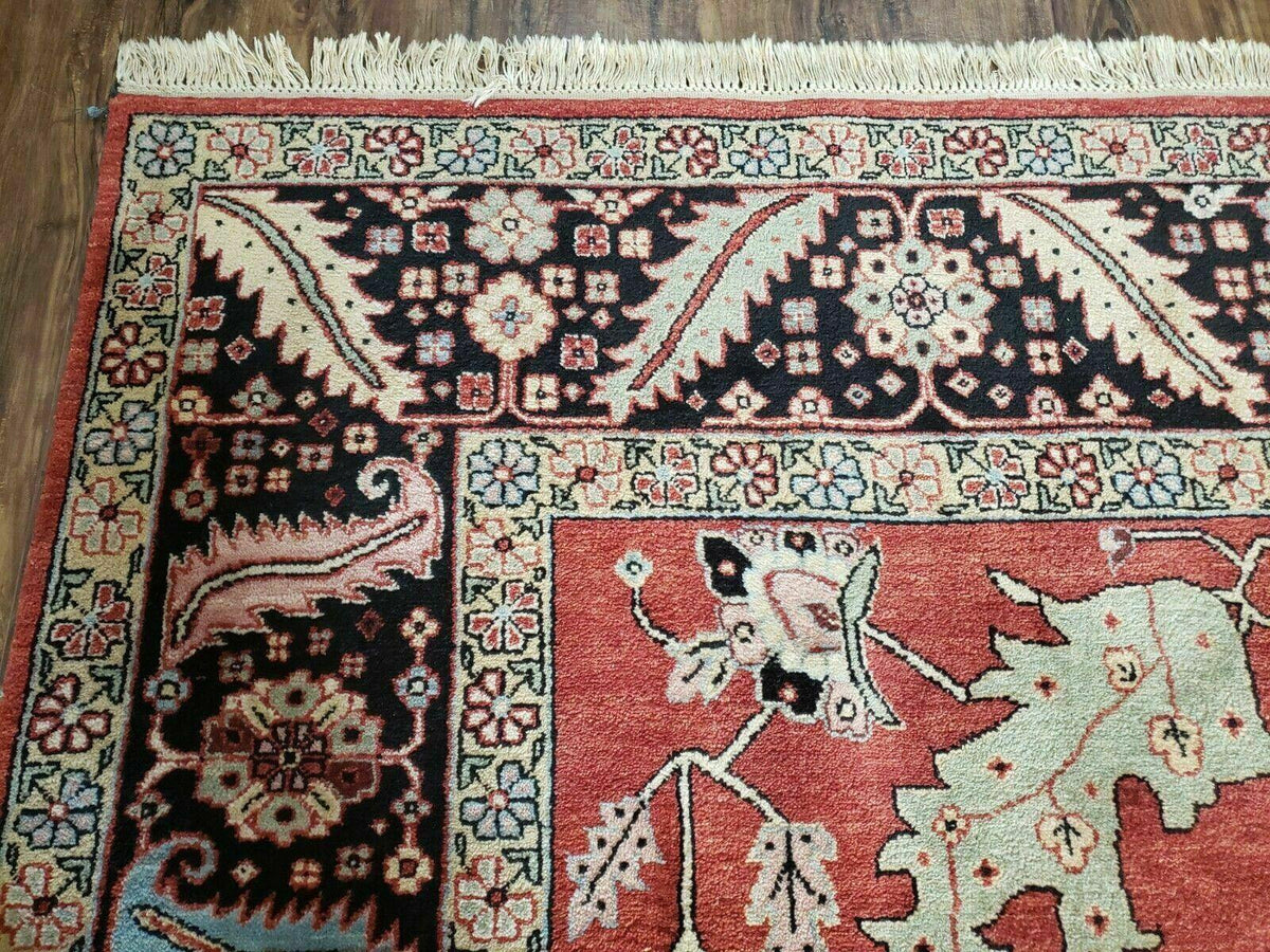 10' X 14' Vintage Hand Made Turkish Wool Rug Carpet Red Black Hand Knotted Nice