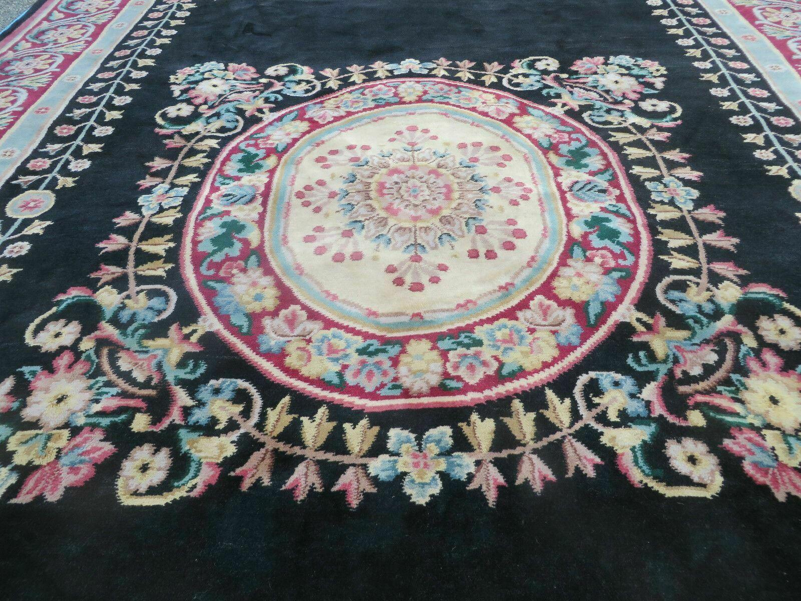 9' X 12' Decorative Chinese Aubusson Hand Knotted Pile Wool Rug Black Nice - Nuvé