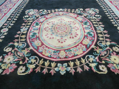9' X 12' Decorative Chinese Aubusson Hand Knotted Pile Wool Rug Black Nice - Nuvé