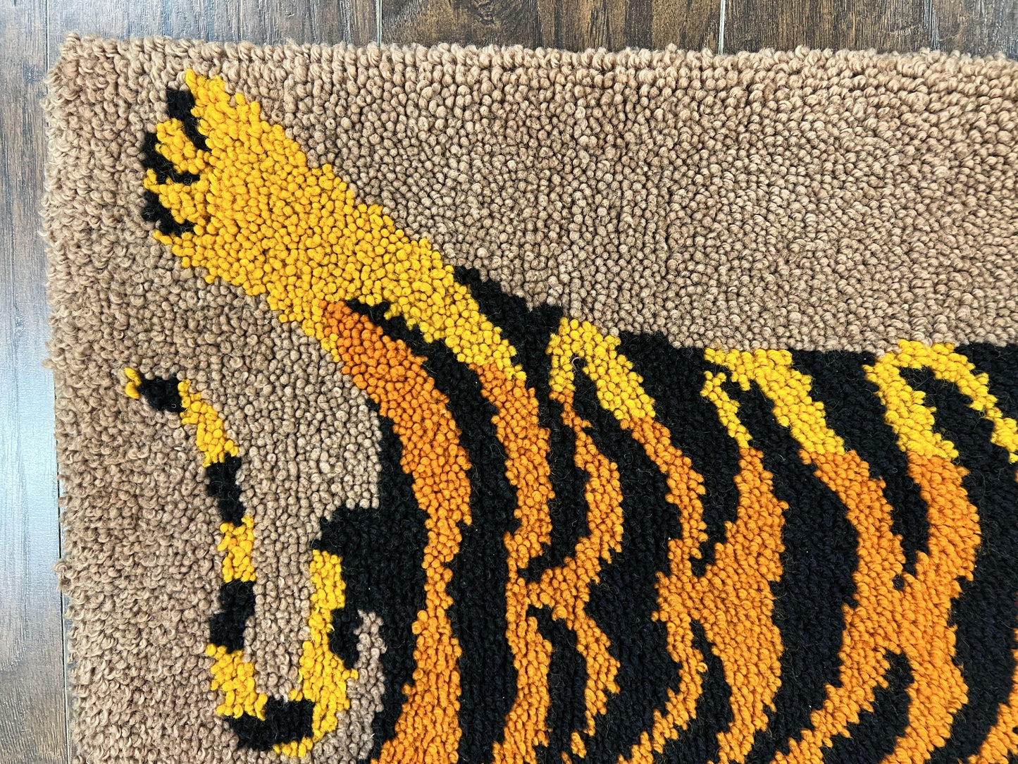 Small Hooked Rug 2x3, Tibetan Tiger Design, Wool, Unique Hooked Rug, Vintage - Nuvé
