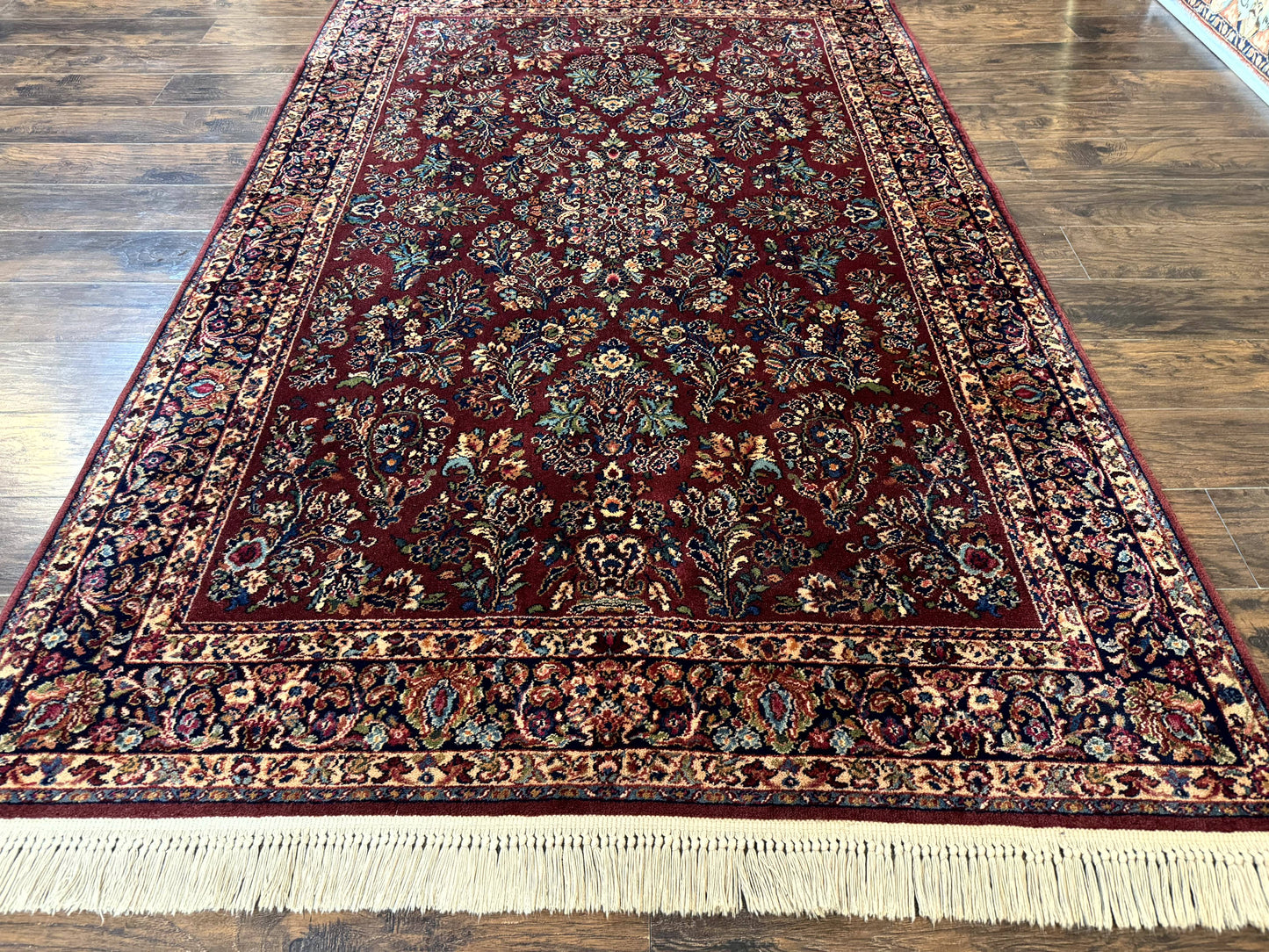 5.9 x 9 Karastan Rug Red Sarouk Rug #785, 100% Wile Pile Carpet, Original 700 Series, Vintage - Nuvé