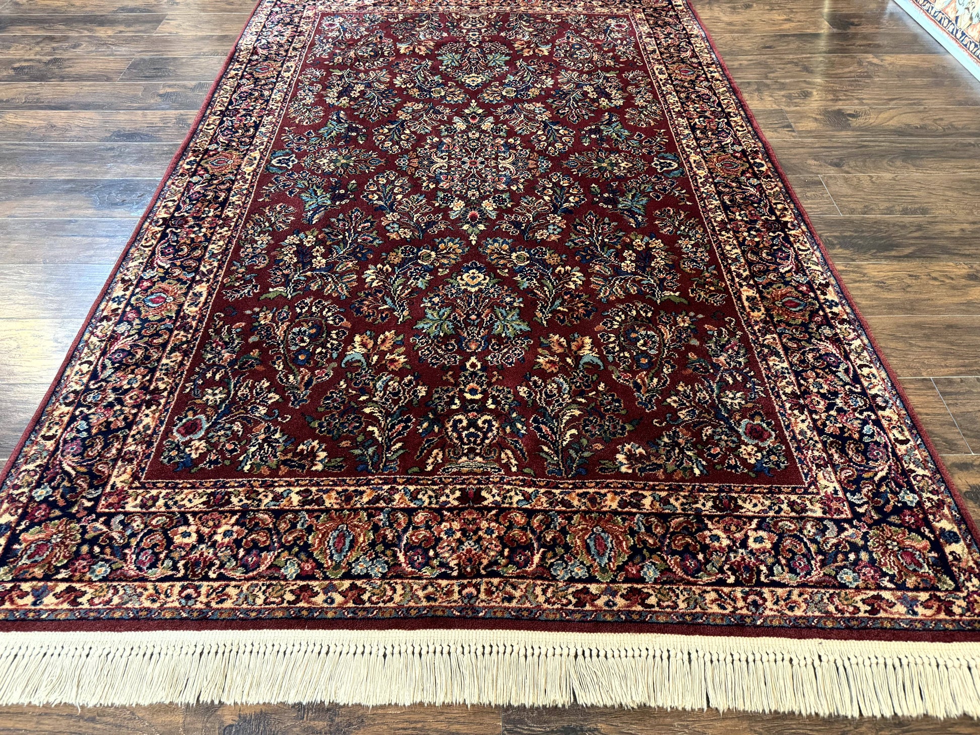 5.9 x 9 Karastan Rug Red Sarouk Rug #785, 100% Wile Pile Carpet, Original 700 Series, Vintage - Nuvé
