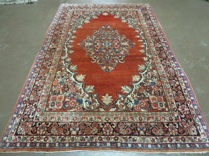 Antique Persian Sarouk Rug 5x8, Red, Semi Open Field, Hand Knotted, Wool - Nuvé