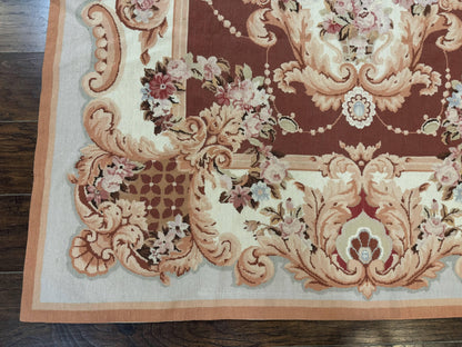 Vintage Needlepoint Rug 6x9, Aubusson Rug, Flatweave Wool Elegant Carpet, Medium Size, French European Design - Nuvé