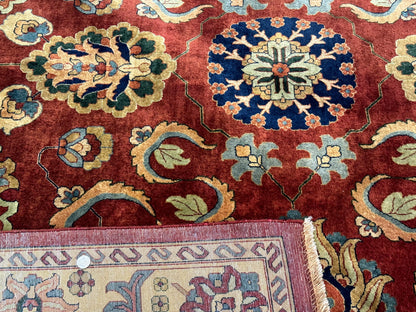 Palace Size Indo Persian Rug 12x15, Sultanabad Mahal Carpet, Red Navy Blue, Fine 210 KPSI - Nuvé