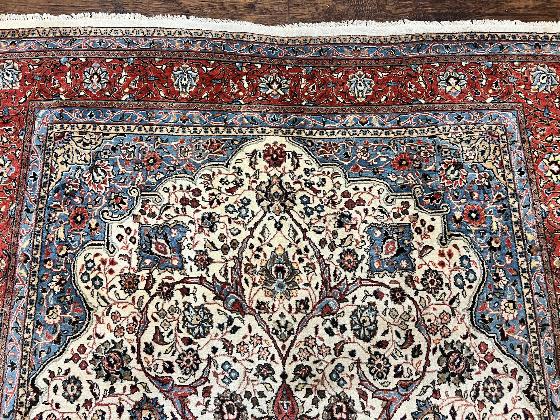 Persian Sarouk Rug 8x12, Wool Hand Knotted Antique Carpet, Floral Medallion, Cream Red, Traditional Oriental Rug - Nuvé