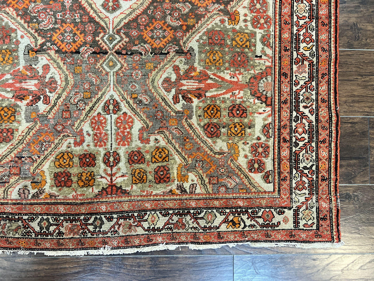 Wonderful Antique Persian Malayer Rug 4x6, Wool Hand Knotted Authentic Oriental Carpet, Very Fine