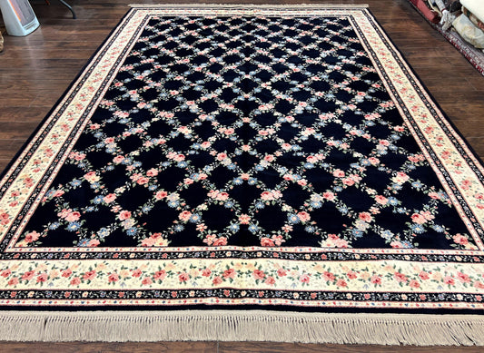 Karastan Rug 8' 8" x 12" Garden of Eden Collection Ebony Trellis #509/1270, Wool Pile Discontinued Vintage Karastan Carpet, Room Sized Rug - Nuvé
