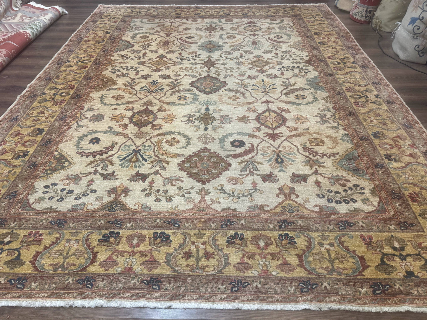 Egyptian Rug 9x12, Mahal Sultanabad Carpet, Handmade Wool Rug, Oatmeal Color - Nuvé