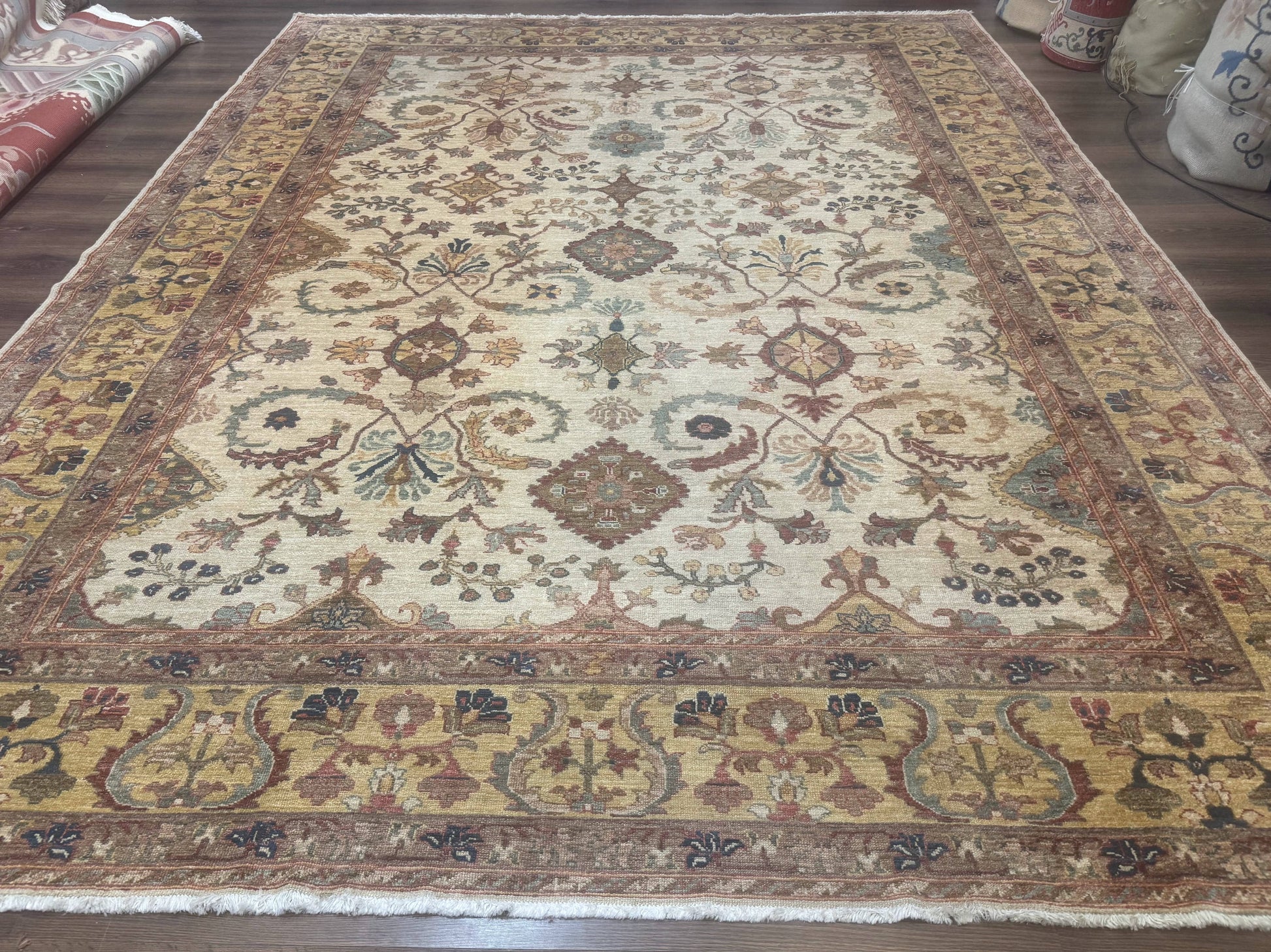 Egyptian Rug 9x12, Mahal Sultanabad Carpet, Handmade Wool Rug, Oatmeal Color - Nuvé