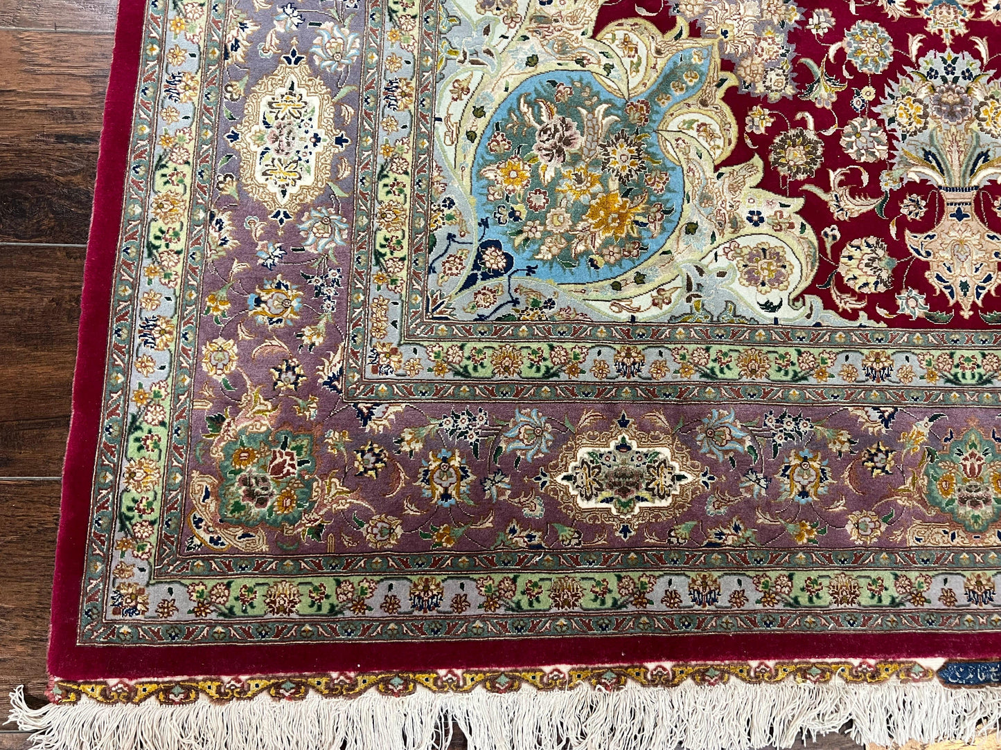 Stunning Persian Tabriz Rug 5x7, Signed by Masterweaver, Maroon, Floral Medallion, Ultra Fine 70 Raj 625 KPSI, Kork Wool Silk Foundation, Handmade - Nuvé