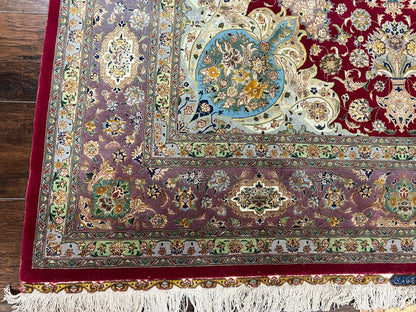 Stunning Persian Tabriz Rug 5x7, Signed by Masterweaver, Maroon, Floral Medallion, Ultra Fine 70 Raj 625 KPSI, Kork Wool Silk Foundation, Handmade - Nuvé