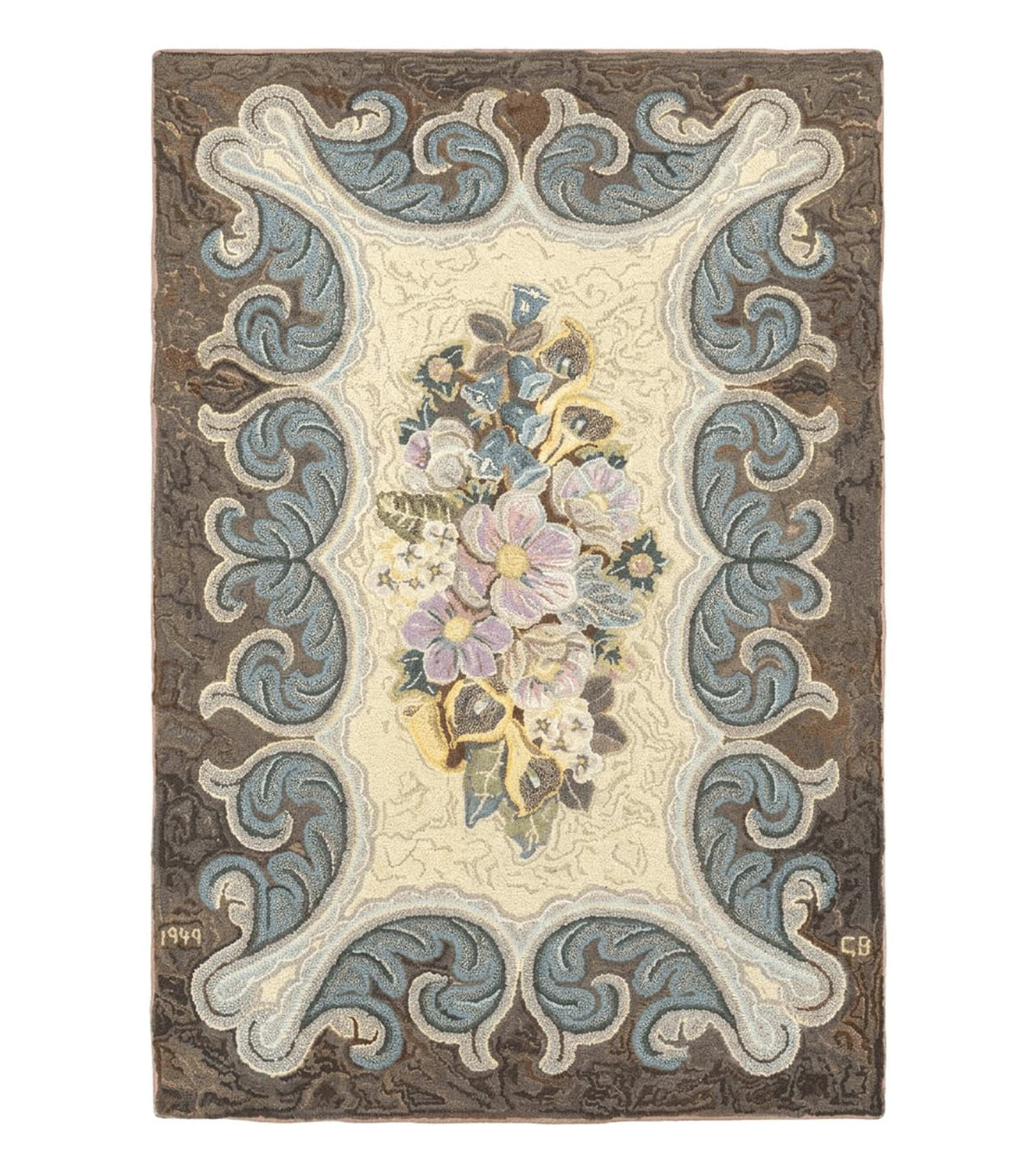 Antique American Hooked Rug 3 x 4.6, Vintage, Floral